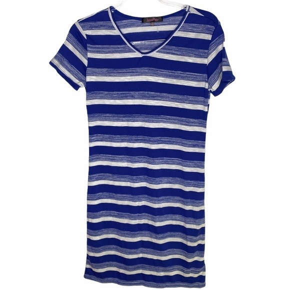 TShirt Midi dress blue and white stripe - Picture 1 of 9